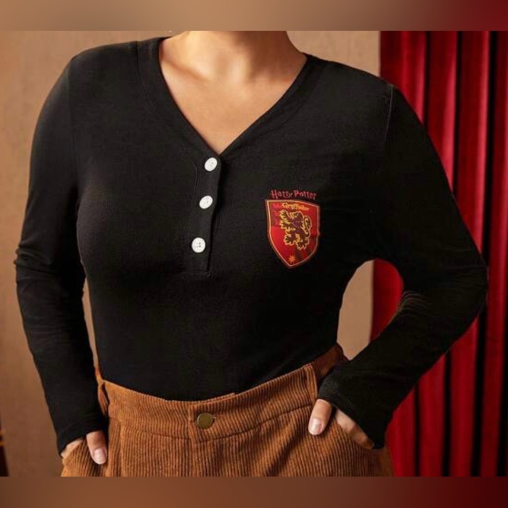 NEW 4 XL HARRY POTTER X SHEIN Plus Letter Graphic Half Button Tee
